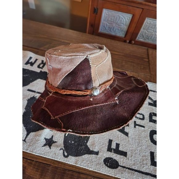 Vintage*1970s Suede Patchwork Hat*Boho Women's Hat*Braided Band - Picture 3 of 10